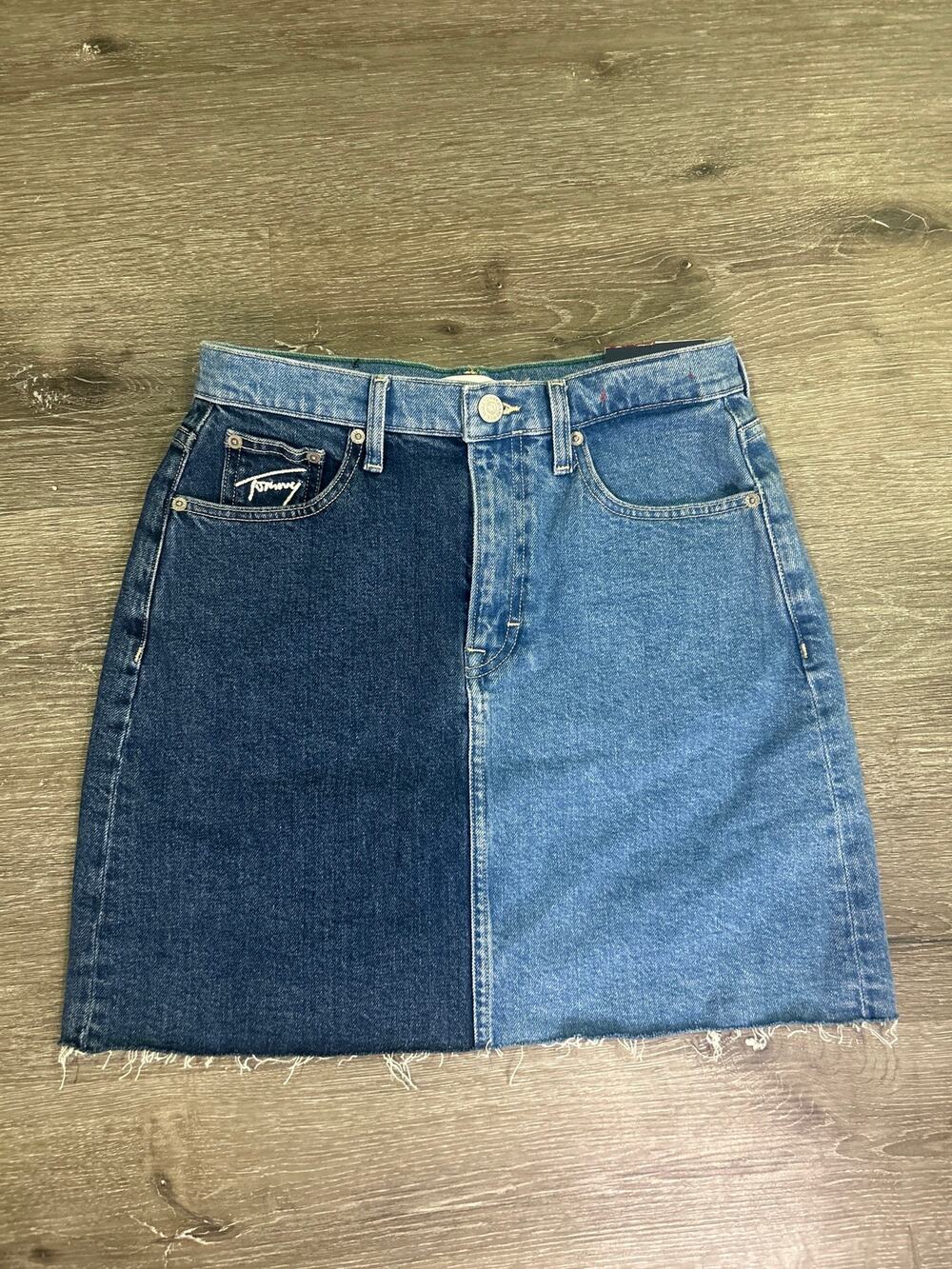 NWT Tommy Jeans Bicolor Mom Denim Mini Skirt Two Tone Colorblock Size 27
